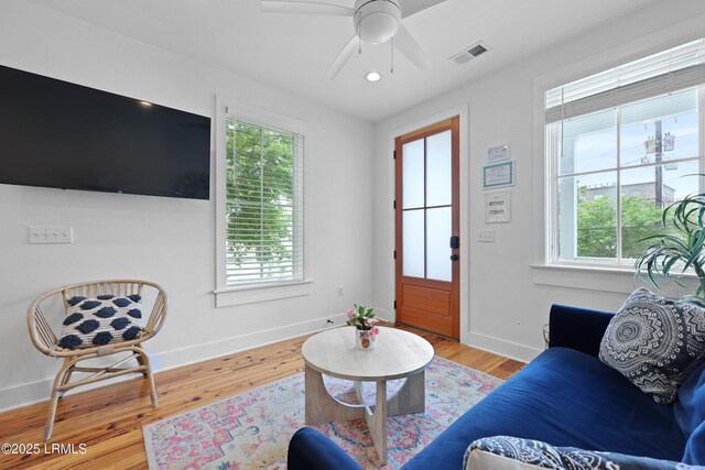 142 President St, Charleston, SC 29403 - living room with healthy amount of natural light, baseboards, ceiling fan, and recessed lighting