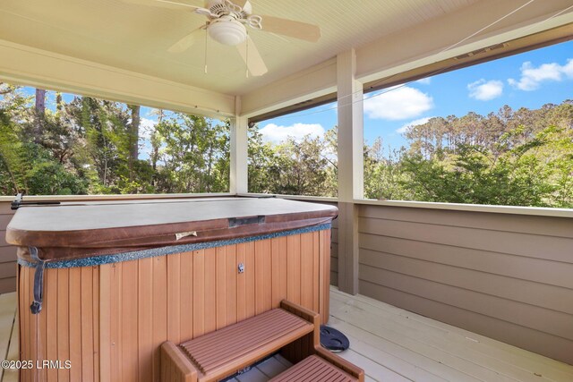 1812 Dolphin Row Dr, Beaufort, SC 29906 - wooden terrace featuring a hot tub and ceiling fan