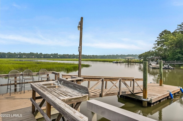 dock area with a water view