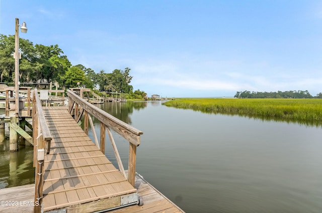 view of dock with a water view