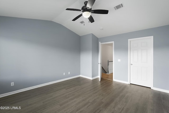 269 Ceasar Pl, Hilton Head Island, SC 29926 - unfurnished bedroom with lofted ceiling, baseboards, dark wood-style flooring, and ceiling fan
