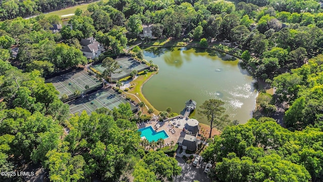 70 Shipyard Dr Unit 166, Hilton Head Island, SC 29928 - aerial view of property and surrounding area with a large body of water and a pool area