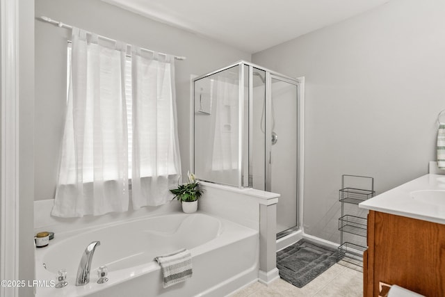 106 Winyah Way, Beaufort, SC 29906 - full bath featuring a stall shower, a bath, vanity, and tile patterned flooring