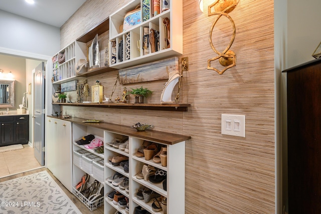 interior space featuring light tile patterned floors