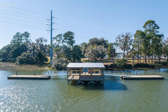 dock area featuring a water view