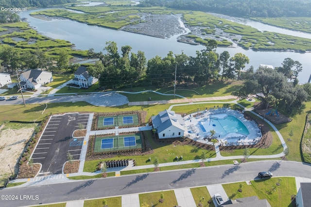 aerial view with a water view