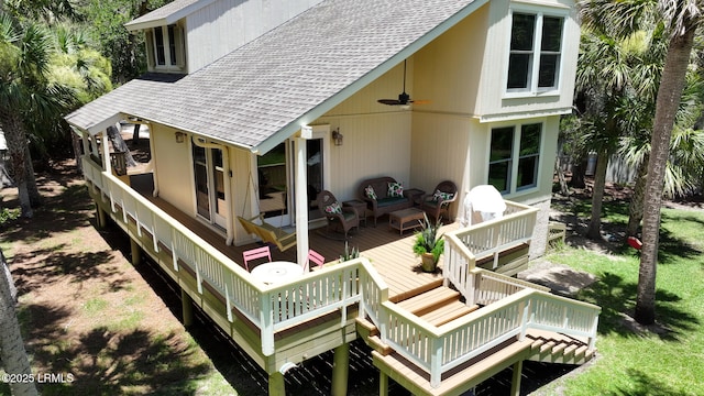 129 Sea Otter Ln, Fripp Island, SC 29920 - wooden deck with a ceiling fan and an outdoor living space