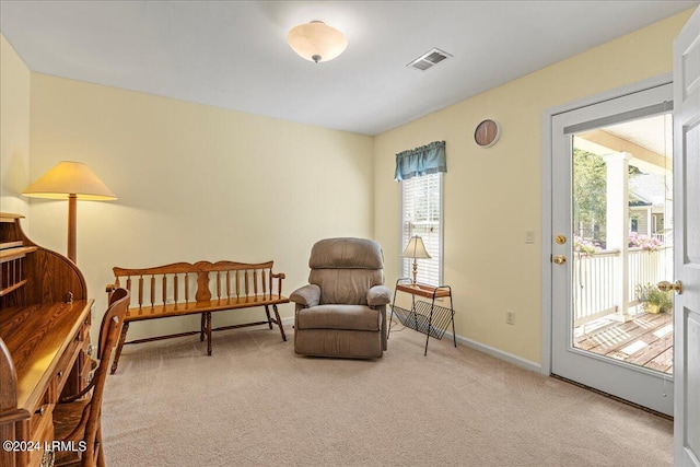 sitting room featuring carpet