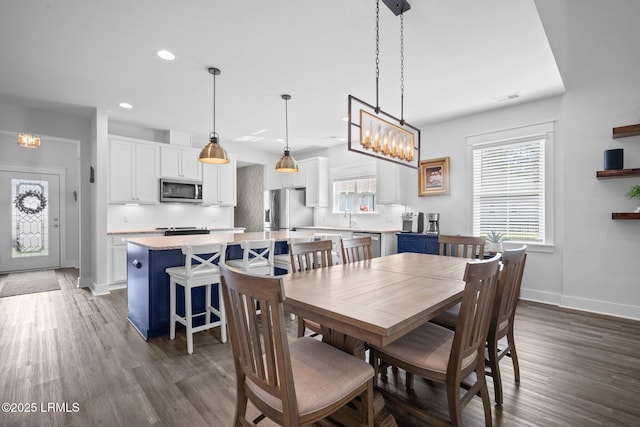 276 Monument St, Ridgeland, SC 29936 - dining space with baseboards, dark wood-style floors, and recessed lighting