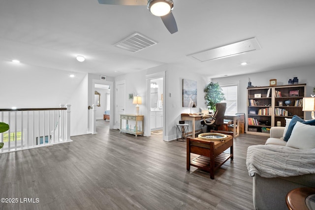 276 Monument St, Ridgeland, SC 29936 - living room featuring attic access, a ceiling fan, wood finished floors, recessed lighting, and baseboards