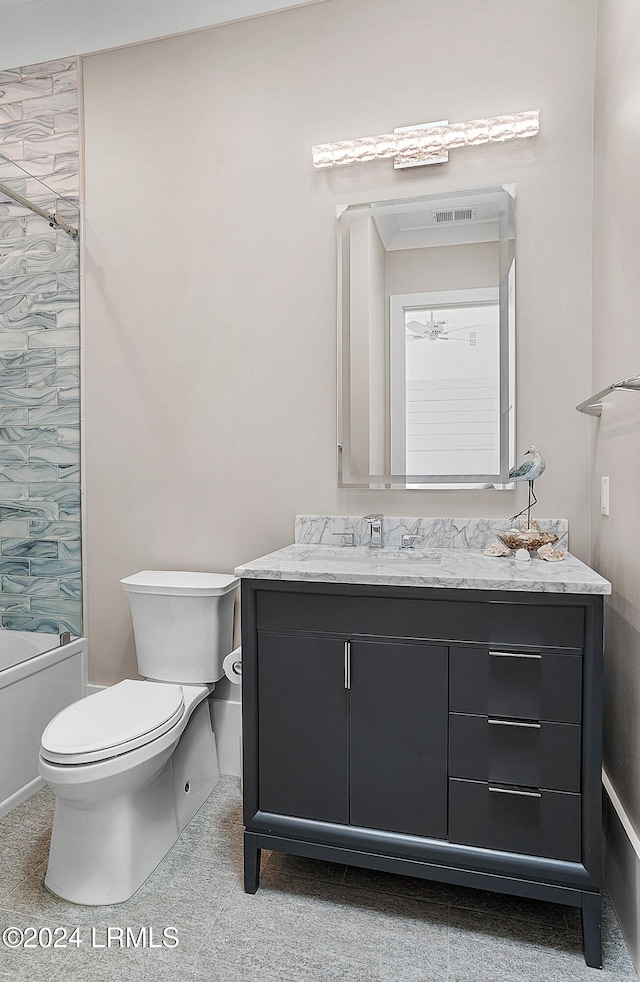 full bathroom featuring vanity, toilet, and shower / bathing tub combination