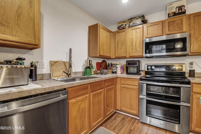 kitchen featuring sink, stainless steel appliances, and light hardwood / wood-style floors