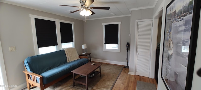 607 Waight St, Beaufort, SC 29902 - sitting room with crown molding, ceiling fan, and hardwood / wood-style floors