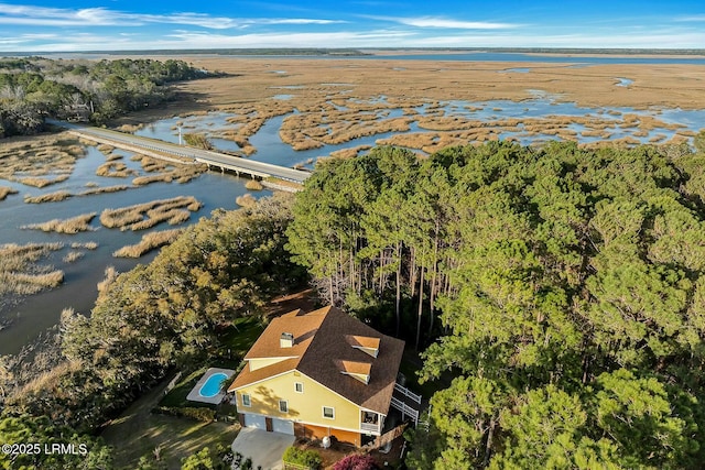 aerial view with a water view