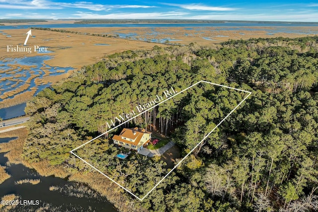 birds eye view of property with a view of trees