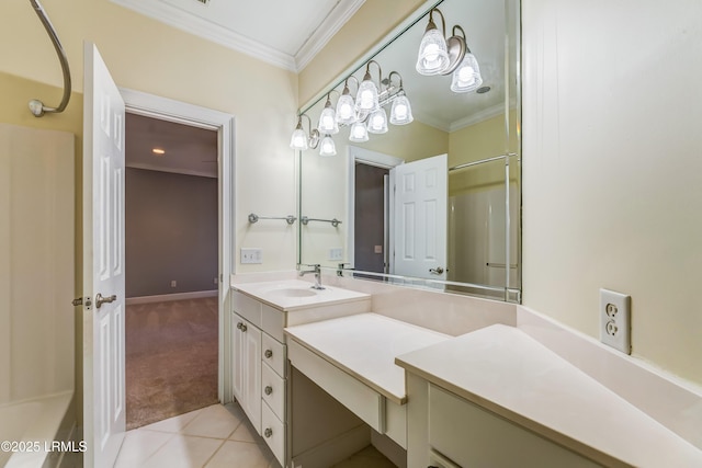 77 Tuscarora Ave, Beaufort, SC 29907 - full bath with a shower, tile patterned floors, vanity, and ornamental molding