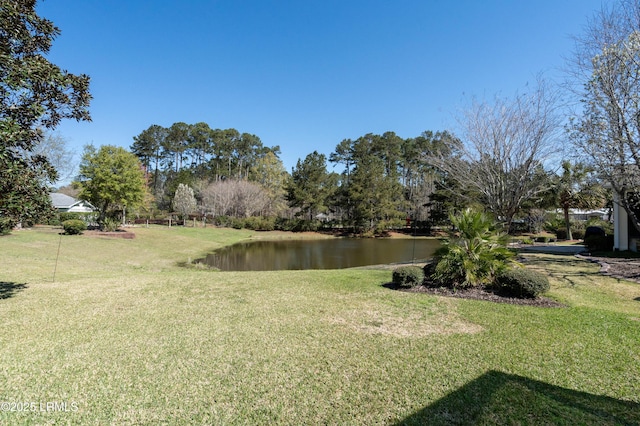 view of yard with a water view