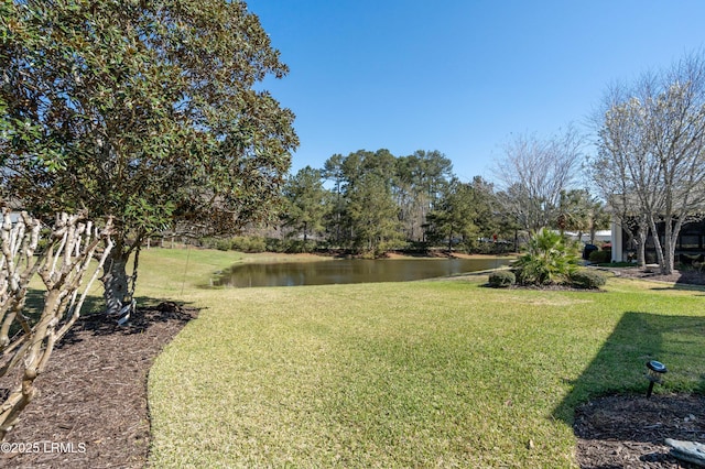 view of yard featuring a water view