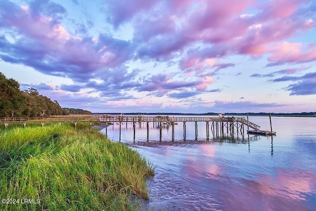 view of dock featuring a water view