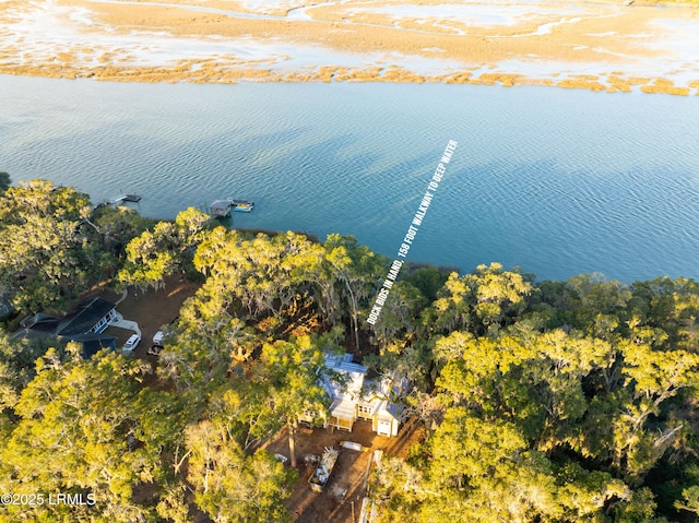 aerial view featuring a beach view and a water view