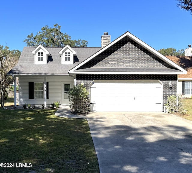 view of front of house with a garage and a front yard