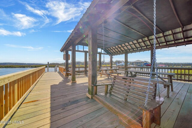 dock area featuring a water view