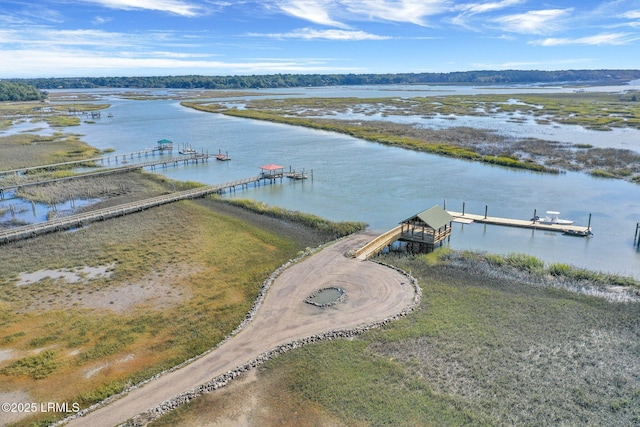 bird's eye view featuring a water view