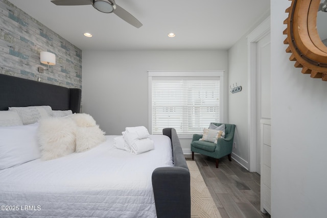 123 Sandcastle Ct, Hilton Head Island, SC 29928 - bedroom with an accent wall, wood finished floors, recessed lighting, a ceiling fan, and baseboards