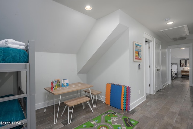 123 Sandcastle Ct, Hilton Head Island, SC 29928 - playroom with attic access, wood finish floors, recessed lighting, and baseboards