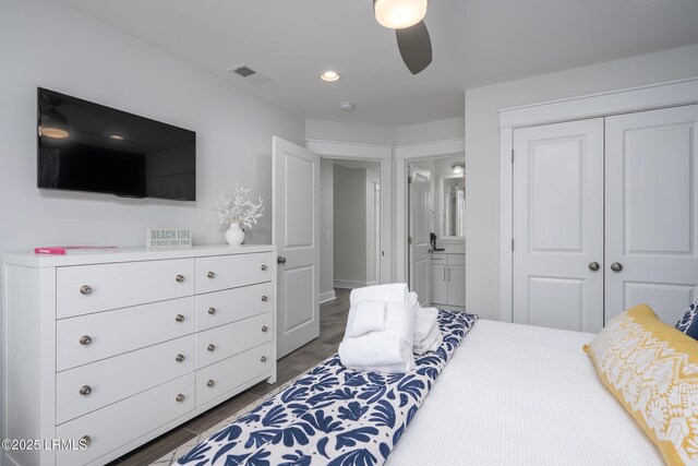 123 Sandcastle Ct, Hilton Head Island, SC 29928 - bedroom with a closet, recessed lighting, a ceiling fan, and wood finished floors
