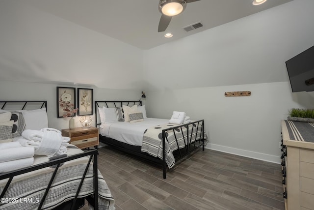 123 Sandcastle Ct, Hilton Head Island, SC 29928 - bedroom with lofted ceiling, baseboards, recessed lighting, ceiling fan, and wood finished floors