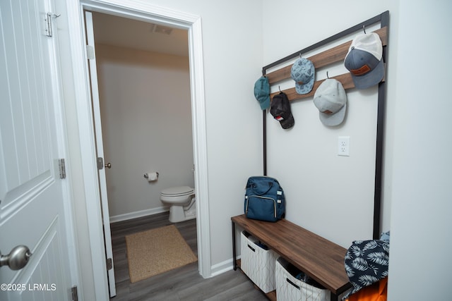 mudroom with wood-type flooring