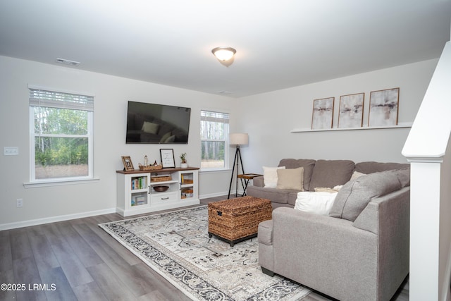 living room with hardwood / wood-style flooring