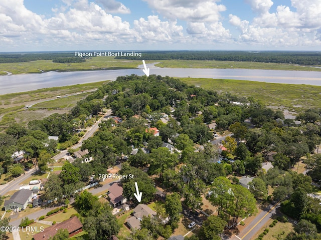 aerial view with a water view