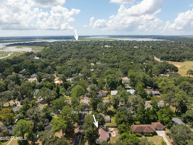 aerial view featuring a water view