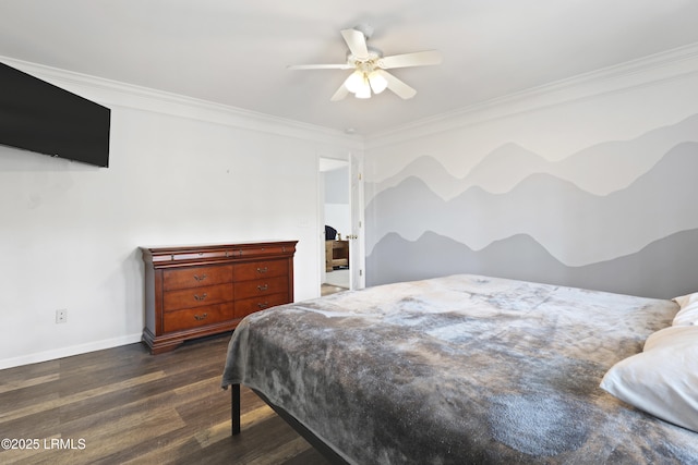 22 Sandy Pointe Dr, Bluffton, SC 29910 - bedroom featuring dark wood-type flooring, crown molding, baseboards, and a ceiling fan