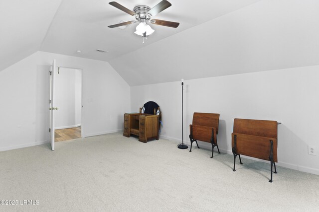 22 Sandy Pointe Dr, Bluffton, SC 29910 - sitting room featuring carpet floors, vaulted ceiling, ceiling fan, and baseboards