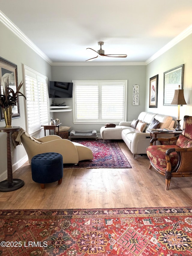 189 Deloss Point Rd, Ridgeland, SC 29936 - living area with wood finished floors, a ceiling fan, healthy amount of natural light, and crown molding
