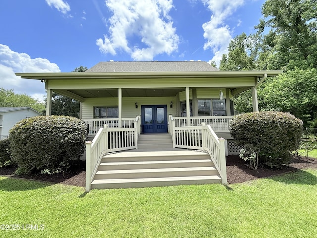 189 Deloss Point Rd, Ridgeland, SC 29936 - bungalow-style home featuring a front lawn, french doors, and covered porch