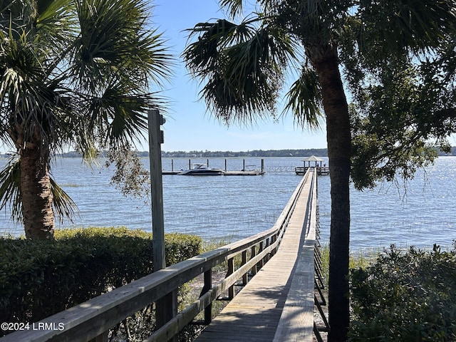 view of dock with a water view