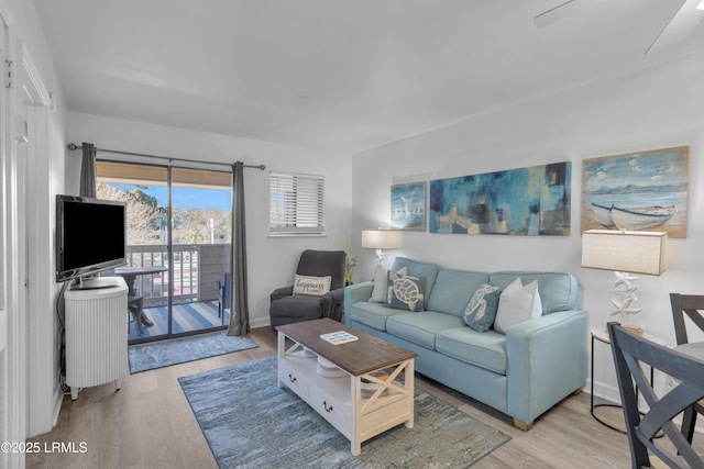 living area with baseboards and light wood-style floors