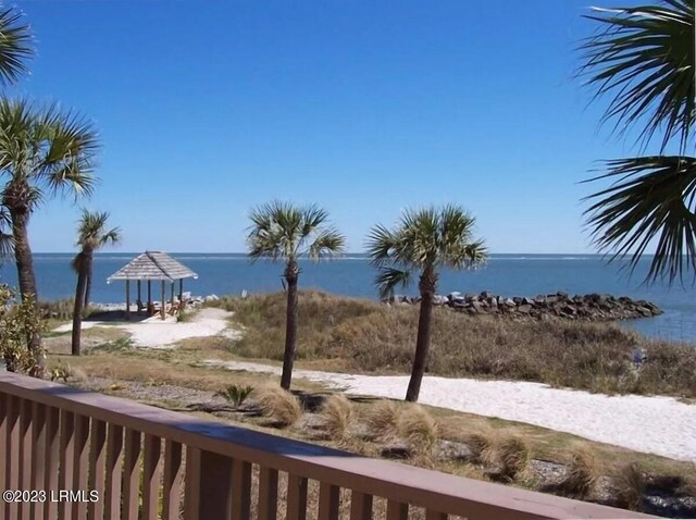 property view of water featuring a gazebo