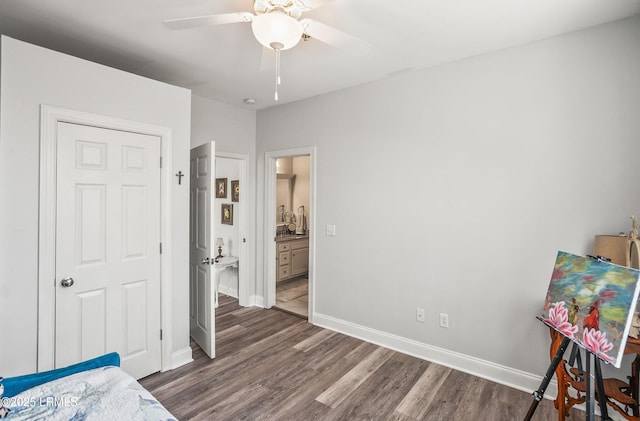 104 Grande Oaks, Beaufort, SC 29906 - bedroom with ensuite bathroom, dark hardwood / wood-style floors, and ceiling fan