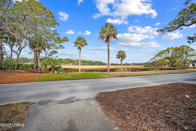 view of street with a water view