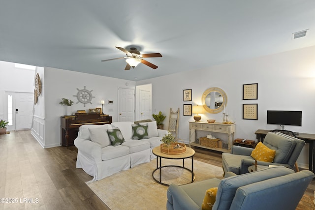 249 Hitching Post Cres, Bluffton, SC 29910 - living room with dark wood-style floors and a ceiling fan