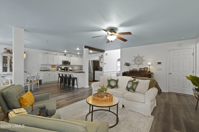 249 Hitching Post Cres, Bluffton, SC 29910 - living area featuring ceiling fan and dark wood-style flooring