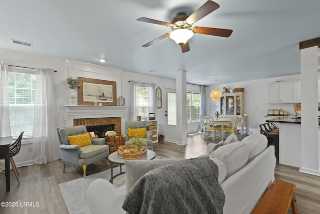 249 Hitching Post Cres, Bluffton, SC 29910 - living room featuring healthy amount of natural light, ceiling fan, and light wood-type flooring