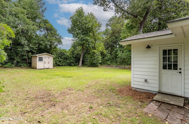 view of yard with a storage unit