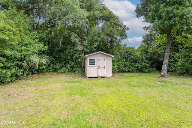 view of yard with a shed