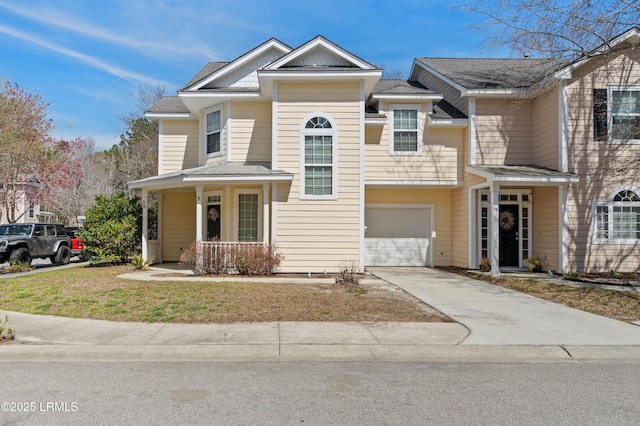 16 Maidencane St, Bluffton, SC 29910 - view of front facade featuring concrete driveway, a garage, and covered porch